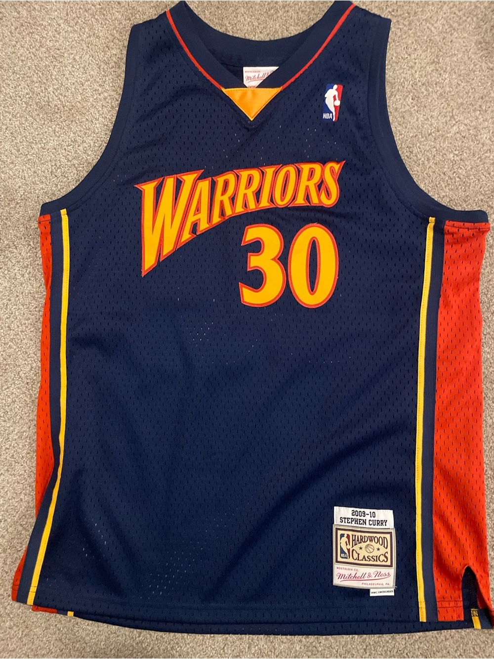 NBA Warriors Stephen Curry #30 Navy Jersey with Orange and Yellow Accents